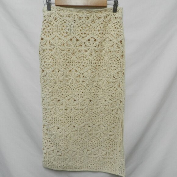 H&M Crochet knit midi skirt cover-up cream side slit elastic Size Sz Small SM S - Picture 6 of 12